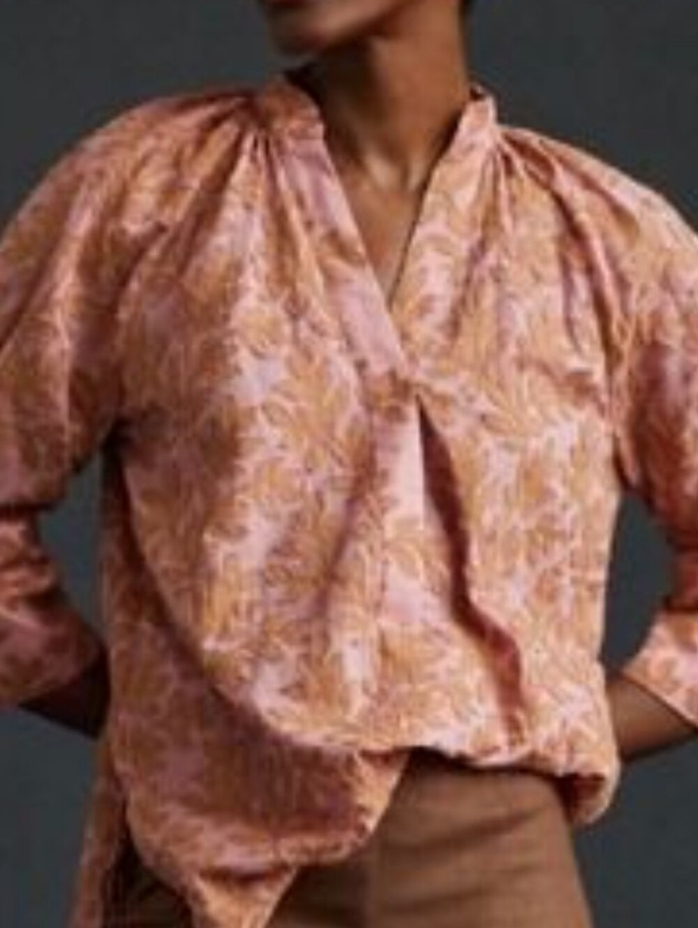 Anthropologie Pink Mauve Tan Floral V-Neck Top